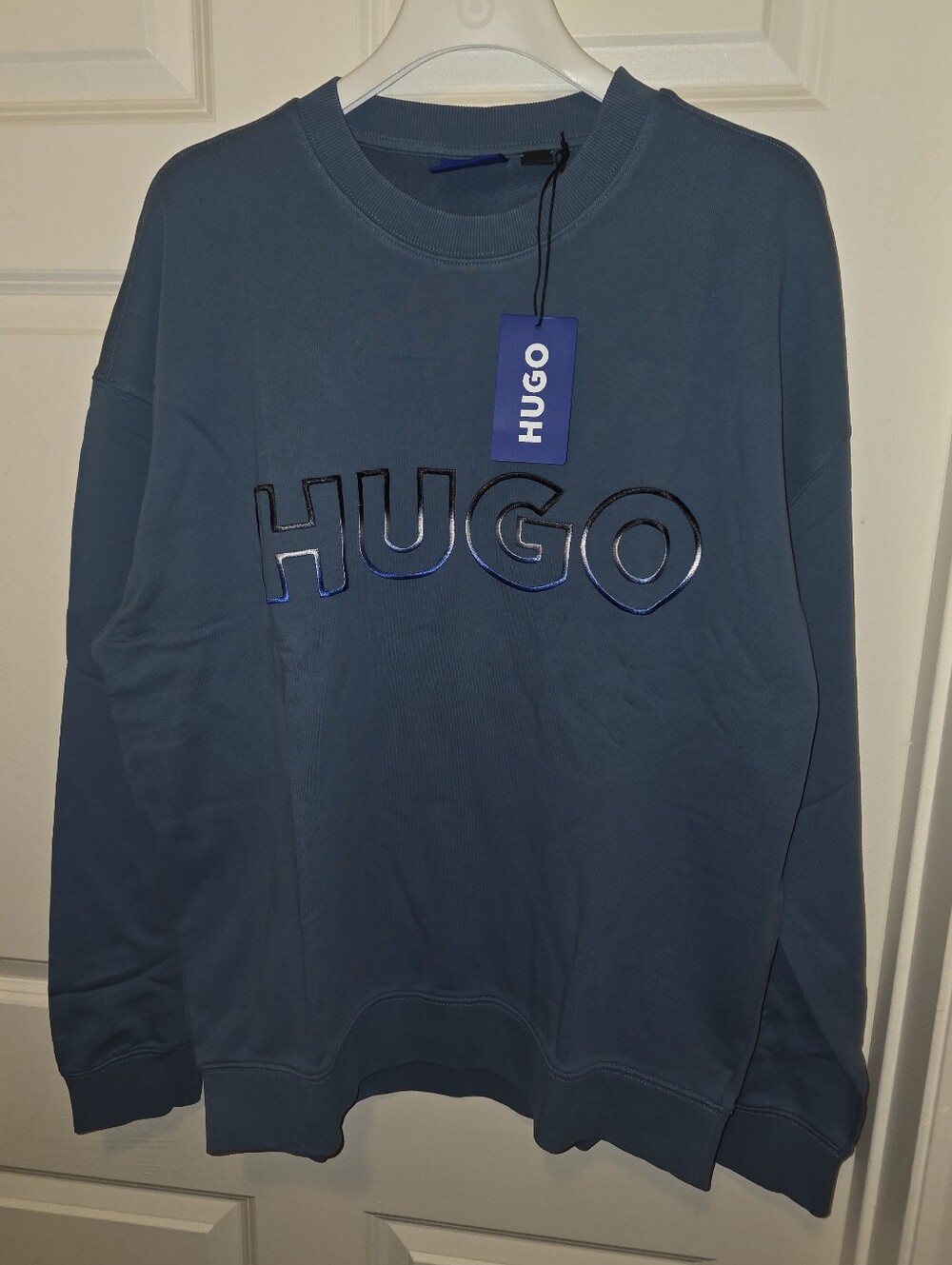 NWT HUGO Men's Slate Blue Logo Crewneck Sweatshirt Size: L